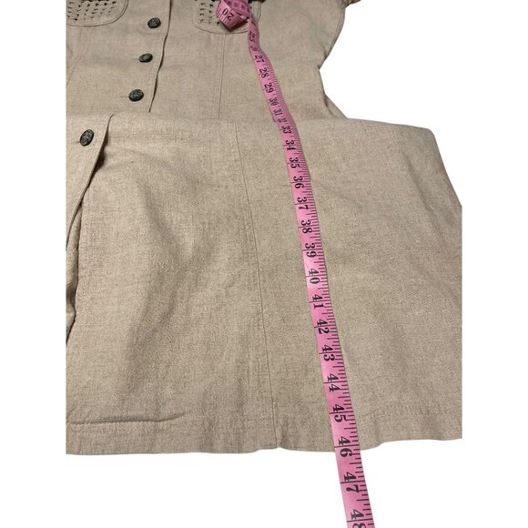 John Roberts Beige Button-Down Midi Dress Size 10 Linen/Rayon Blend Woven Trim S - Picture 2 of 15